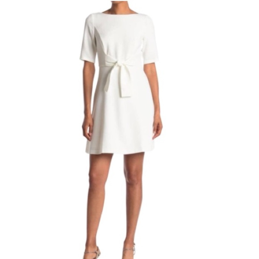 NWT Vince Camuto Signature Tie Front Stretch Crepe White Dress - Picture 1 of 11
